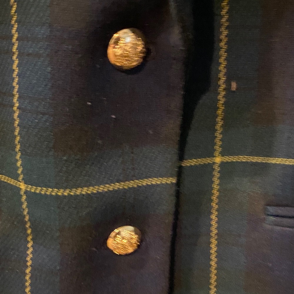 HARDLY WORN- Lauren Ralph Lauren Plaid Blazer in Navy and Yellow Size 2x - Picture 4 of 5